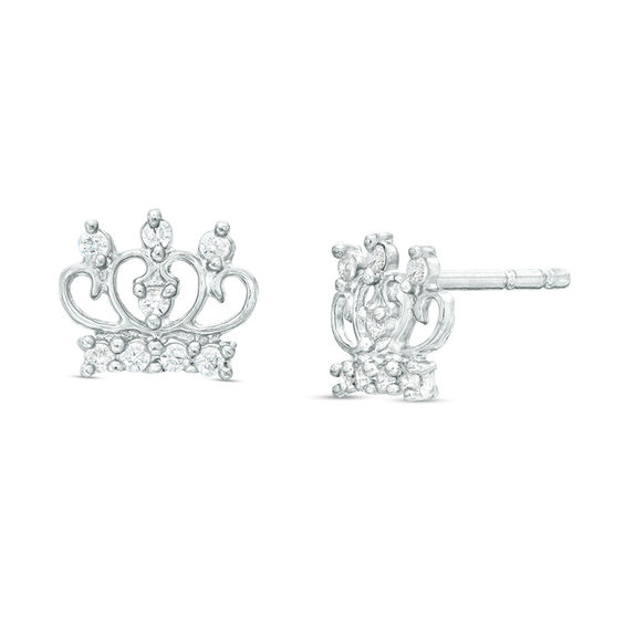 Cubic Zirconia Tiara Stud Earrings in Sterling Silver