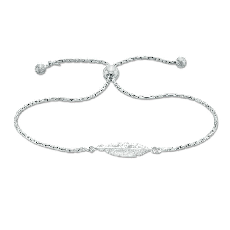 Main Image 1 of Made in Italy Feather Beaded Bolo Bracelet in Sterling Silver - 9"
