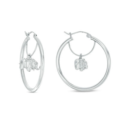 30mm Elephant Charm Hoop Earrings in Sterling Silver