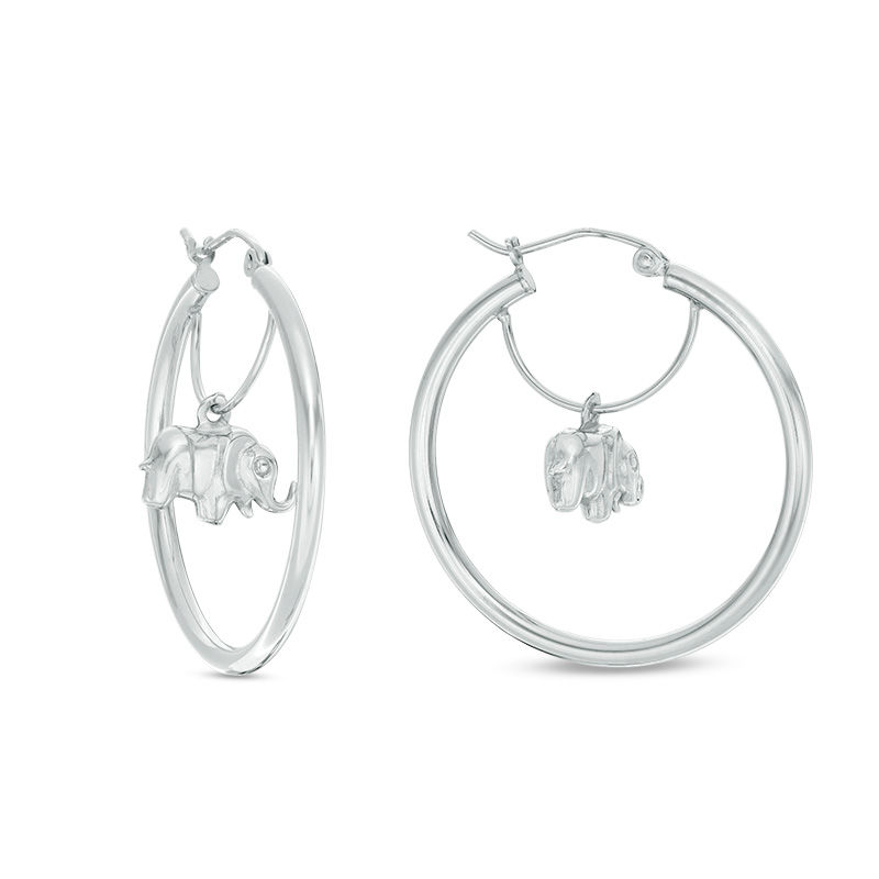 30mm Elephant Charm Hoop Earrings in Sterling Silver