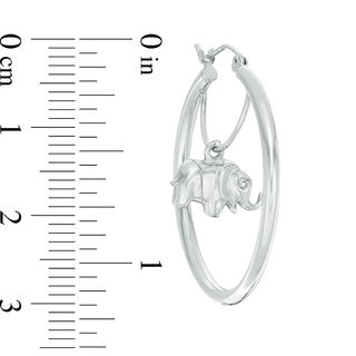 30mm Elephant Charm Hoop Earrings in Sterling Silver