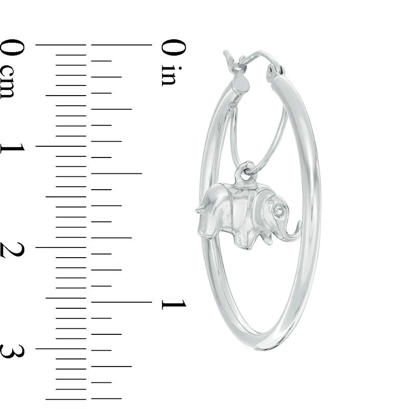 Main Image 2 of 30mm Elephant Charm Hoop Earrings in Sterling Silver