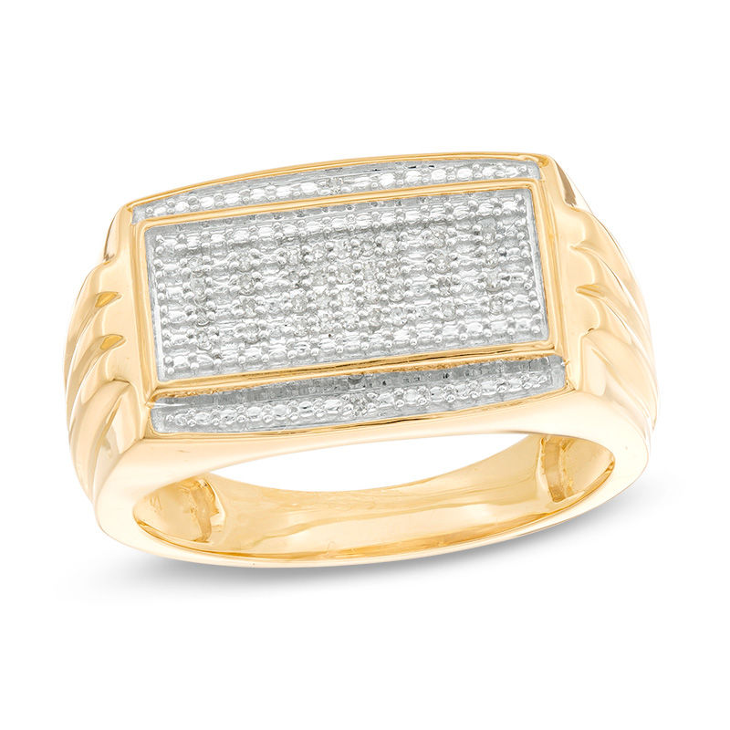 Main Image 1 of 1/10 CT. T.W. Rectangle Composite Diamond Ribbed Shank Ring in 10K Gold