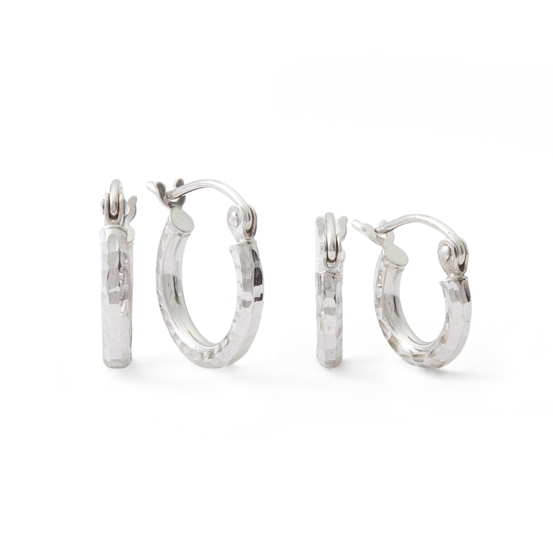 Diamond-Cut Hoop Earrings Set in Hollow Sterling Silver