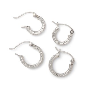 Diamond-Cut Hoop Earrings Set in Hollow Sterling Silver