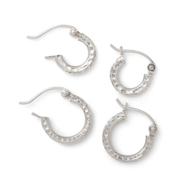 Diamond-Cut Hoop Earrings Set in Hollow Sterling Silver