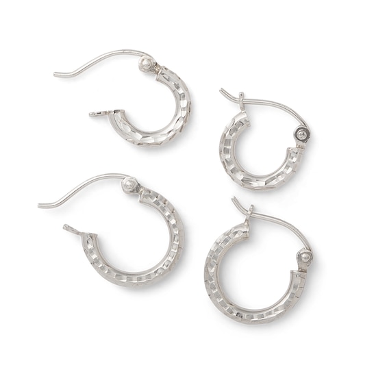 Diamond-Cut Hoop Earrings Set in Hollow Sterling Silver