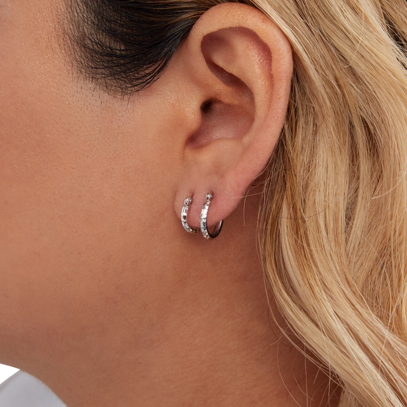 Diamond-Cut Hoop Earrings Set in Hollow Sterling Silver