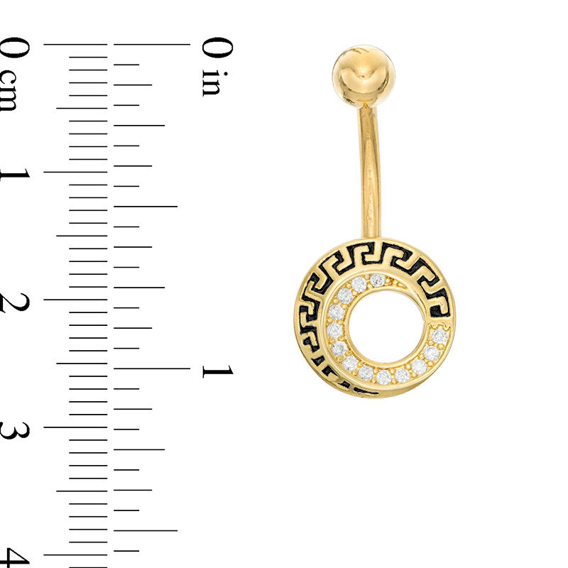 014 Gauge Cubic Zirconia Greek Key Swirl Belly Button Ring in Stainless Steel with Yellow IP