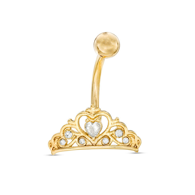 014 Gauge Multi-Shape Crystal Tiara Belly Button Ring in Stainless Steel with Yellow IP