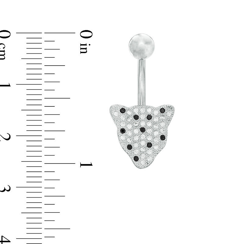 014 Gauge Black and White Cubic Zirconia Jaguar Belly Button Ring in Stainless Steel