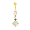 Thumbnail Image 1 of 014 Gauge Cubic Zirconia and Blue Glass Geometric Dangle Belly Button Ring in Stainless Steel with Yellow IP
