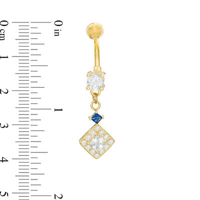 014 Gauge Cubic Zirconia and Blue Glass Geometric Dangle Belly Button Ring in Stainless Steel with Yellow IP