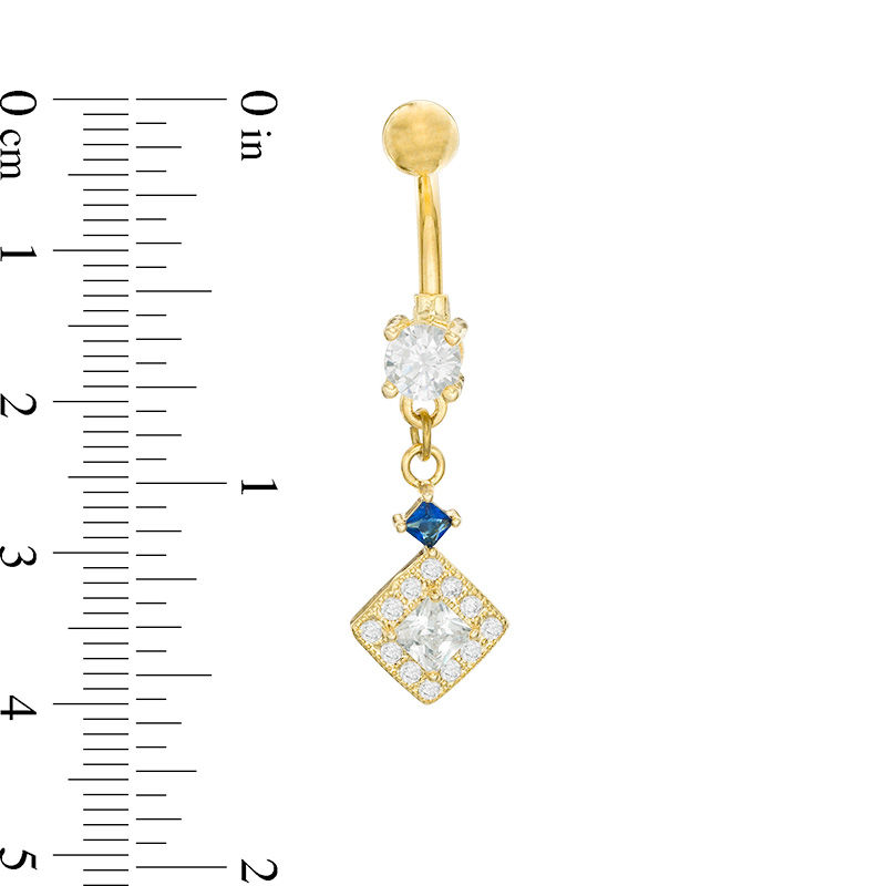Main Image 2 of 014 Gauge Cubic Zirconia and Blue Glass Geometric Dangle Belly Button Ring in Stainless Steel with Yellow IP