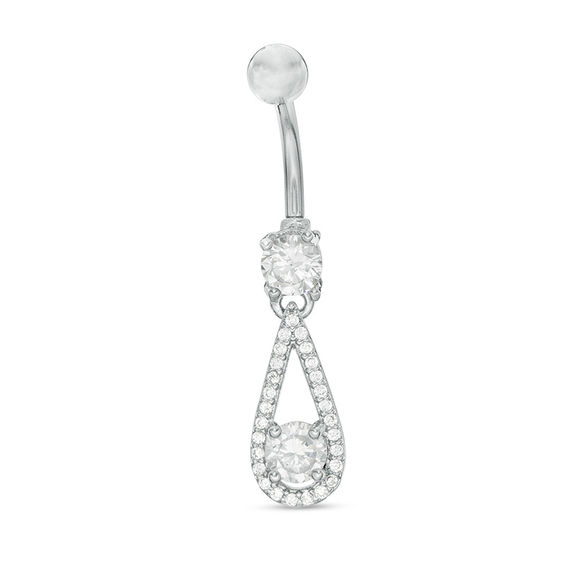 014 Gauge Cubic Zirconia Teardrop Frame Dangle Belly Button Ring in Stainless Steel