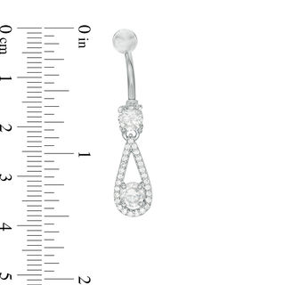 014 Gauge Cubic Zirconia Teardrop Frame Dangle Belly Button Ring in Stainless Steel