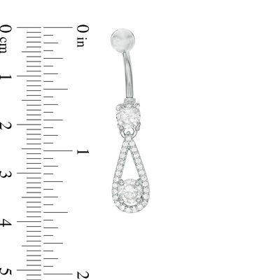 014 Gauge Cubic Zirconia Teardrop Frame Dangle Belly Button Ring in Stainless Steel