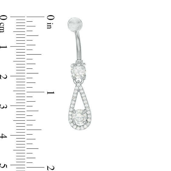 014 Gauge Cubic Zirconia Teardrop Frame Dangle Belly Button Ring in Stainless Steel