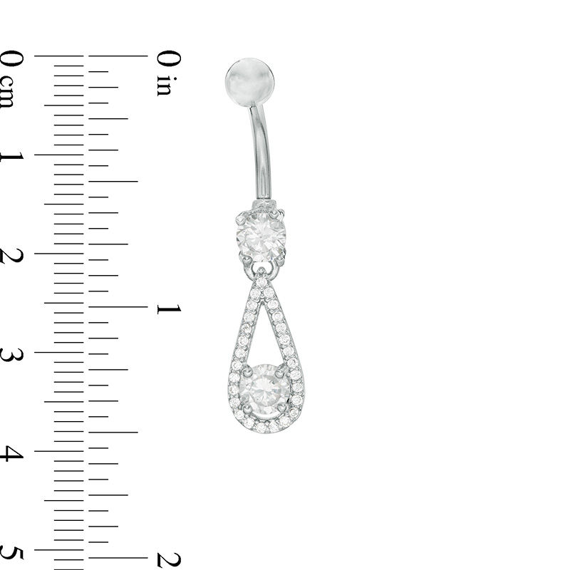 014 Gauge Cubic Zirconia Teardrop Frame Dangle Belly Button Ring in Stainless Steel