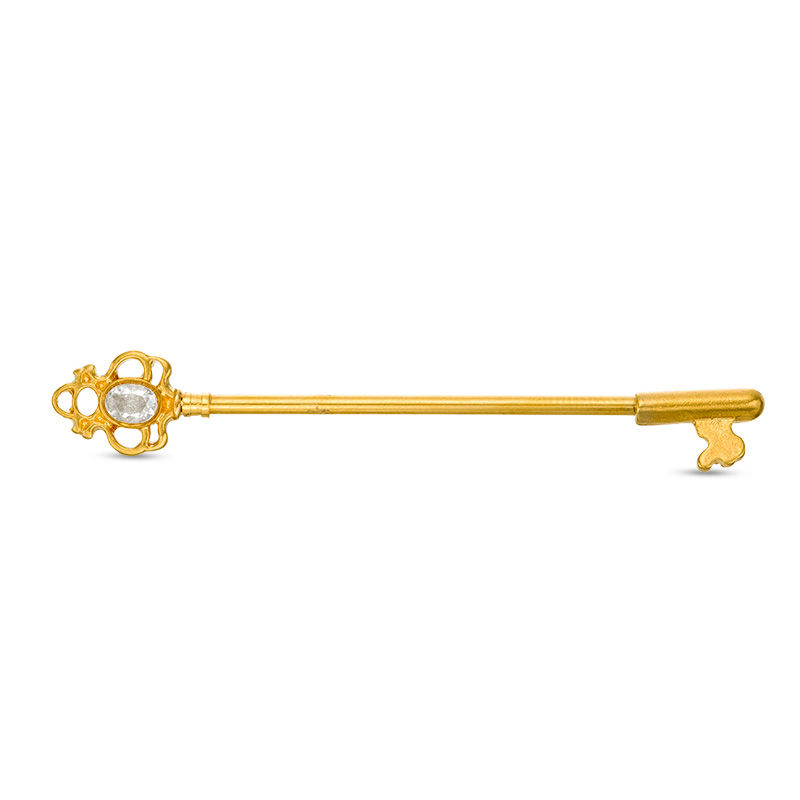 Main Image 1 of 014 Gauge Oval Cubic Zirconia Vintage-Style Key Industrial Barbell in Stainless Steel with Yellow IP