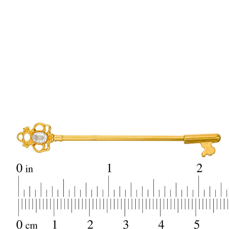 Main Image 2 of 014 Gauge Oval Cubic Zirconia Vintage-Style Key Industrial Barbell in Stainless Steel with Yellow IP