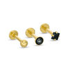 Thumbnail Image 1 of 016 Gauge 3mm Simulated Black Pearl Cubic Zirconia Three Piece Labret Set in Stainless Steel with Yellow IP