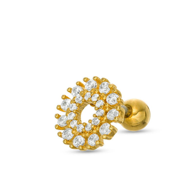 Main Image 1 of 016 Gauge Crystal Double Open Circle Cartilage Barbell in Stainless Steel with Yellow IP