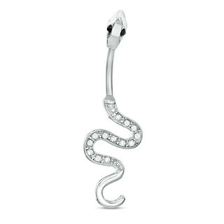 014 Gauge Black and White Crystal Snake Belly Button Ring in Stainless Steel