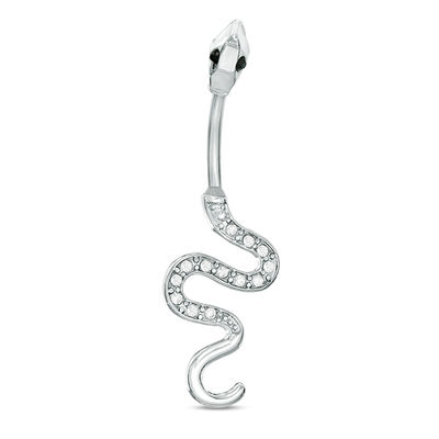 014 Gauge Black and White Crystal Snake Belly Button Ring in Stainless Steel