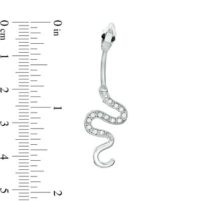 014 Gauge Black and White Crystal Snake Belly Button Ring in Stainless Steel