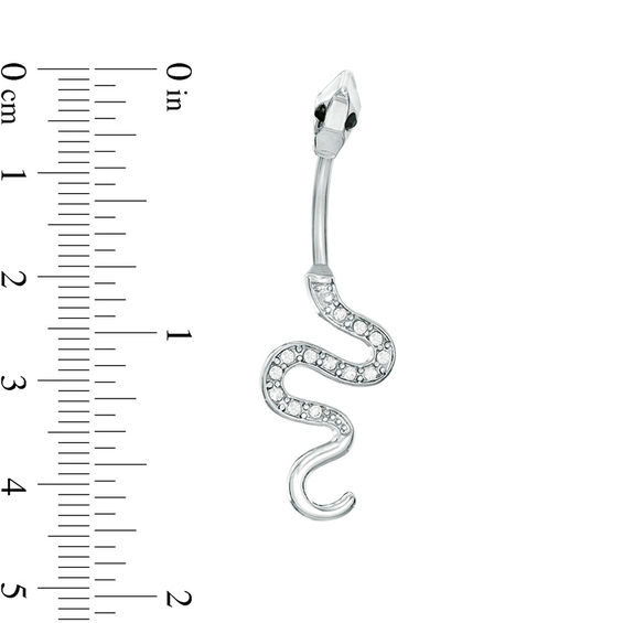 014 Gauge Black and White Crystal Snake Belly Button Ring in Stainless Steel