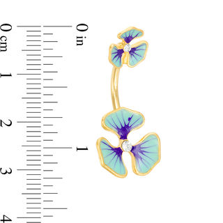 014 Gauge Crystal and Blue Enamel Floral Belly Button Ring in Stainless Steel with Yellow IP