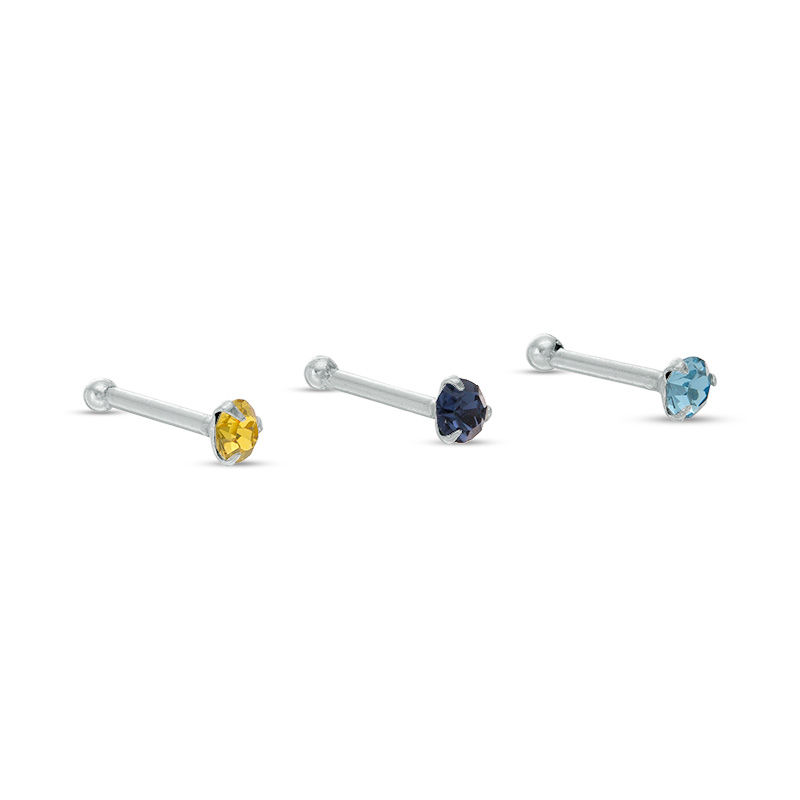 020 Gauge Multi-Color Cubic Zirconia Nose Stud Set in Sterling Silver