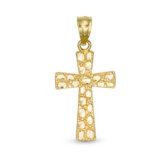 Diamond-Cut Nugget Cross Necklace Charm in 10K Gold