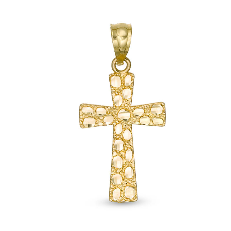 Diamond-Cut Nugget Cross Necklace Charm in 10K Gold