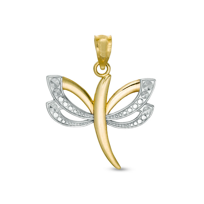Main Image 1 of Diamond-Cut Dragonfly Necklace Charm in 10K Two-Tone Gold