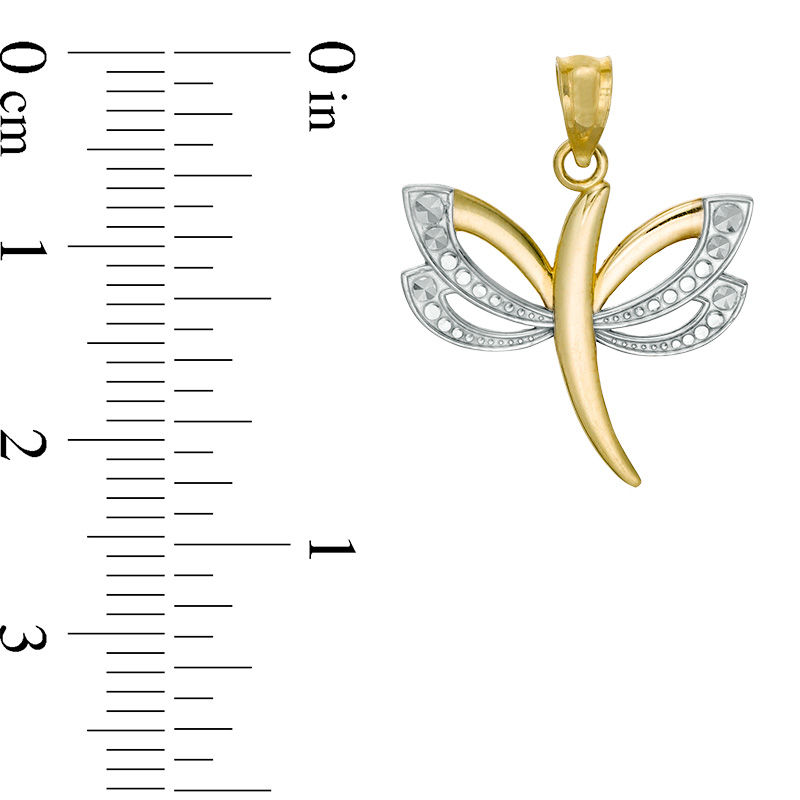 Main Image 2 of Diamond-Cut Dragonfly Necklace Charm in 10K Two-Tone Gold