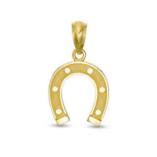 Textured Horseshoe Necklace Charm in 10K Gold