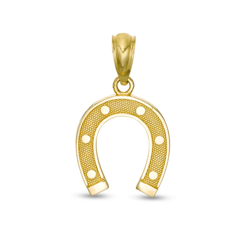 Textured Horseshoe Necklace Charm in 10K Gold