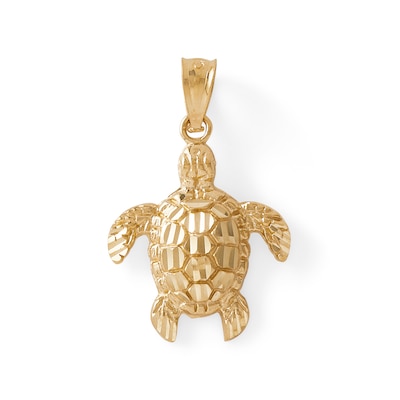 10K Gold Diamond-Cut Sea Turtle Necklace Charm