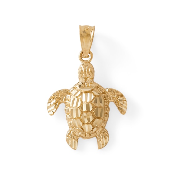 Diamond-Cut Sea Turtle Necklace Charm in 10K Solid Gold