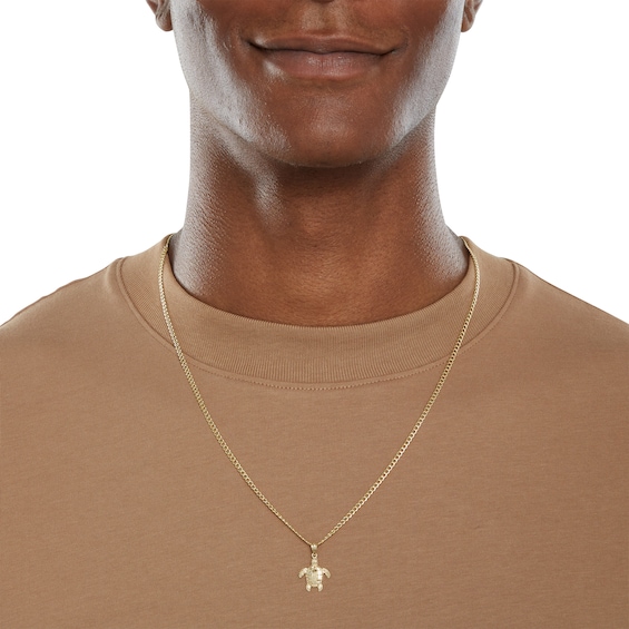 10K Gold Diamond-Cut Sea Turtle Necklace Charm