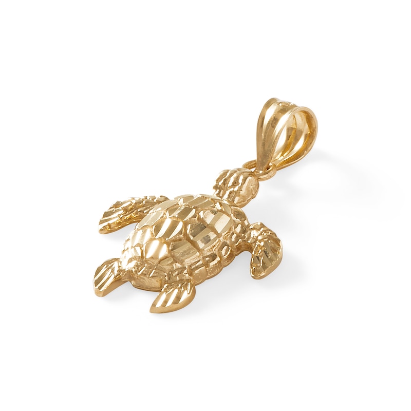 Main Image 5 of 10K Gold Diamond-Cut Sea Turtle Necklace Charm