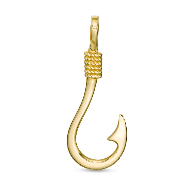Main Image 1 of Fish Hook with Rope-Texture Necklace Charm in 10K Gold