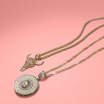 Filigree Bull Skull Necklace Charm in 10K Gold