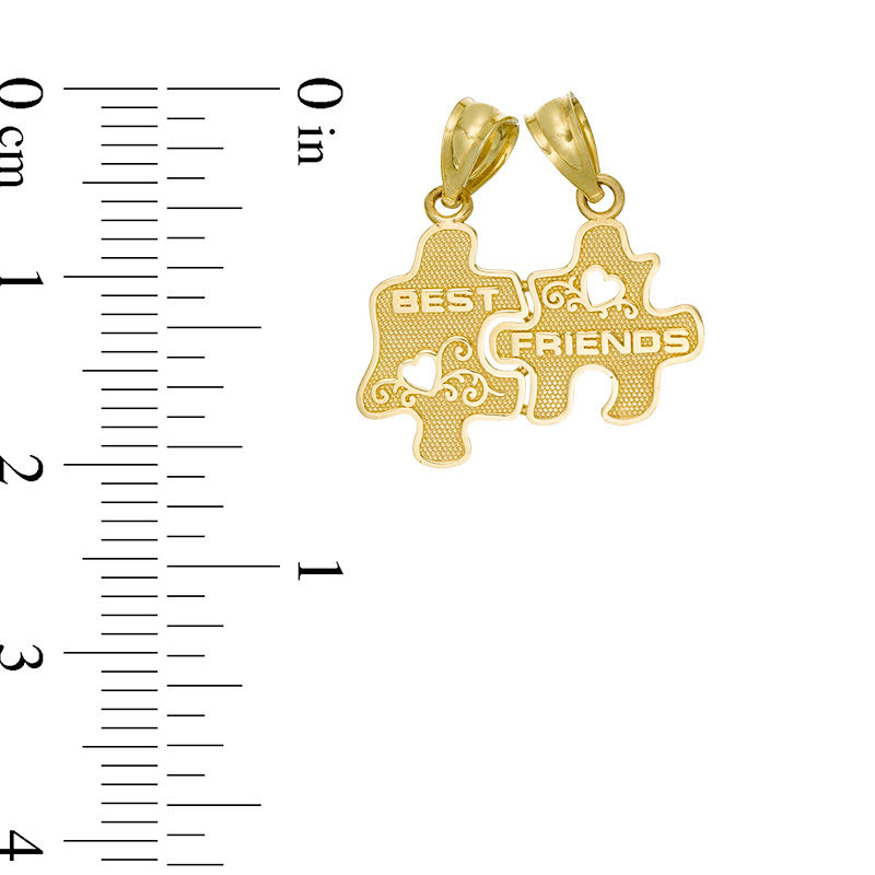 Main Image 2 of Textured "BEST FRIENDS" Puzzle Piece Necklace Charms with Heart Cut-Out Accents in 10K Gold