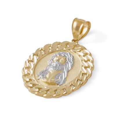 10K Gold Chain Framed Jesus Medallion Two-Tone Necklace Charm