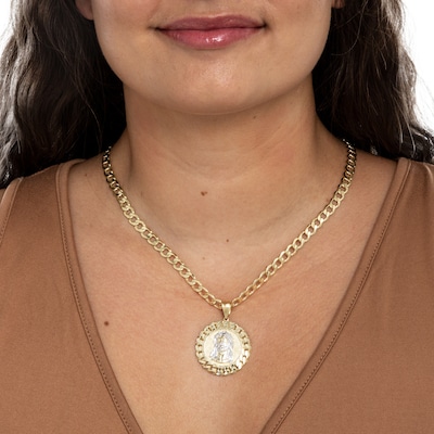 10K Gold Chain Framed Jesus Medallion Two-Tone Necklace Charm