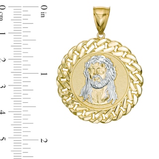 10K Gold Chain Framed Jesus Medallion Two-Tone Necklace Charm
