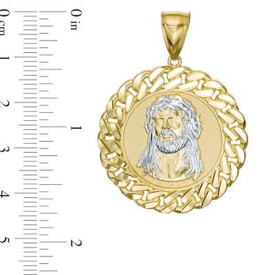 10K Gold Chain Framed Jesus Medallion Two-Tone Necklace Charm